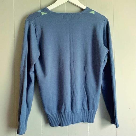 VAN HEUSEN Preppy Argyle V neck Pullover Sweater M - Picture 3 of 3